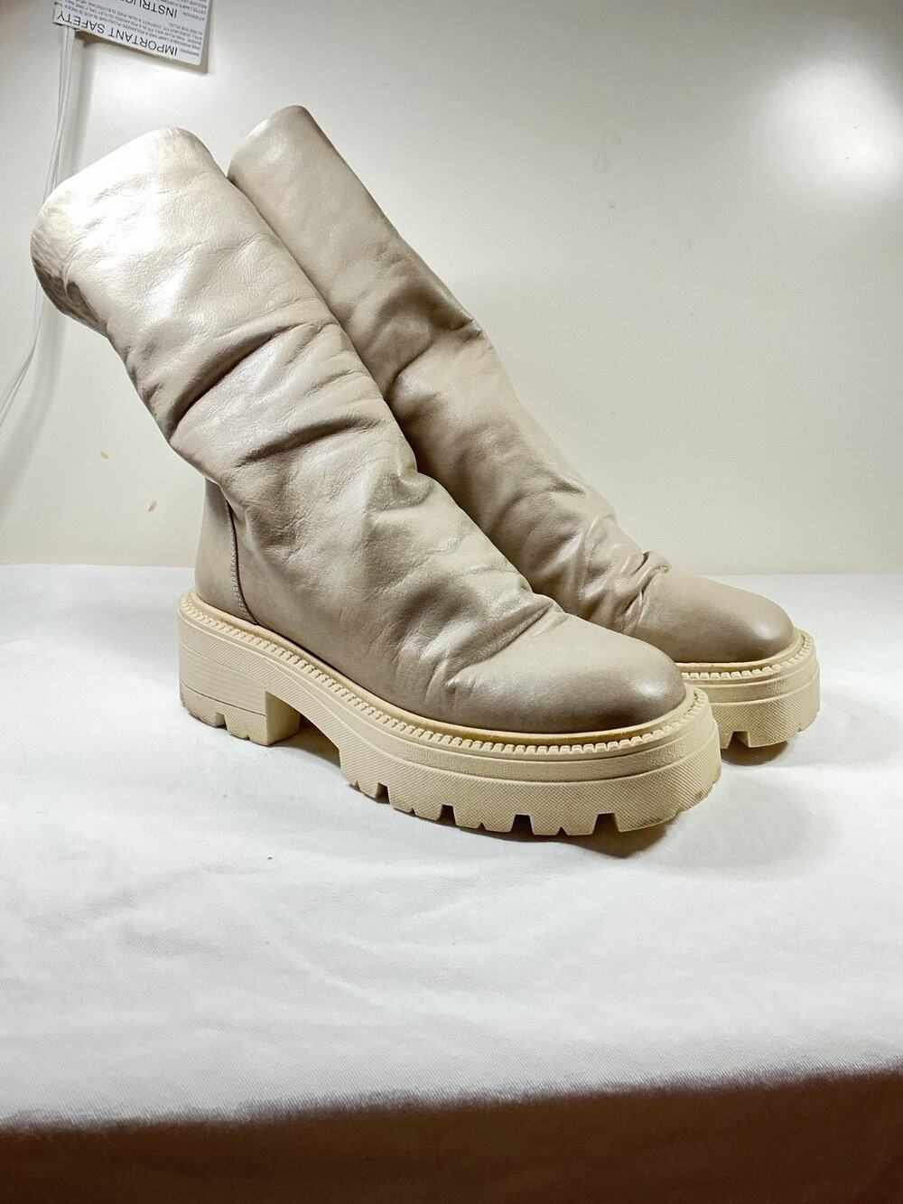 Free People Emma Rouched Ankle Boots Sz 37 Taupe